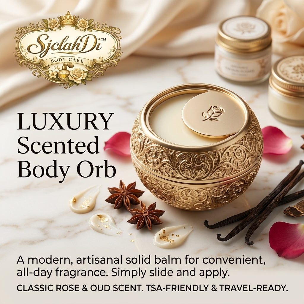 SjclahDi™ Luxury Solid Perfume Balm - Classic Rose & Oud Scented Body Orb | Long-Lasting Travel-Size Fragrance Balm | Premium Artisan Pocket Cologne & Perfume | TSA-Friendly, Easy-Slide Gold Case