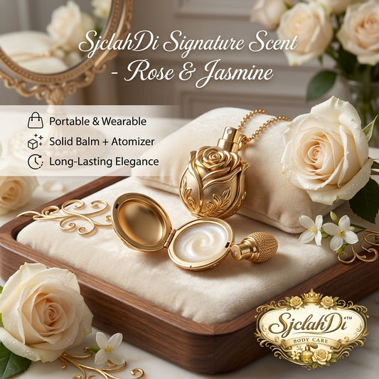 SjclahDi™ 2-in-1 Solid Perfume & Spray Atomizer Necklace | Luxury Rose & Jasmine Wearable Fragrance Pendant | Vintage Gold Locket Perfume | Portable Travel Scent Gift for Women